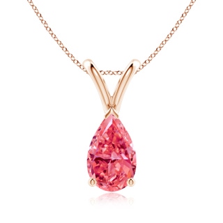 9x5.5mm Labgrown V-Bale Pear-Shaped Lab-Grown Fancy Intense Pink Diamond Solitaire Pendant in 18K Rose Gold