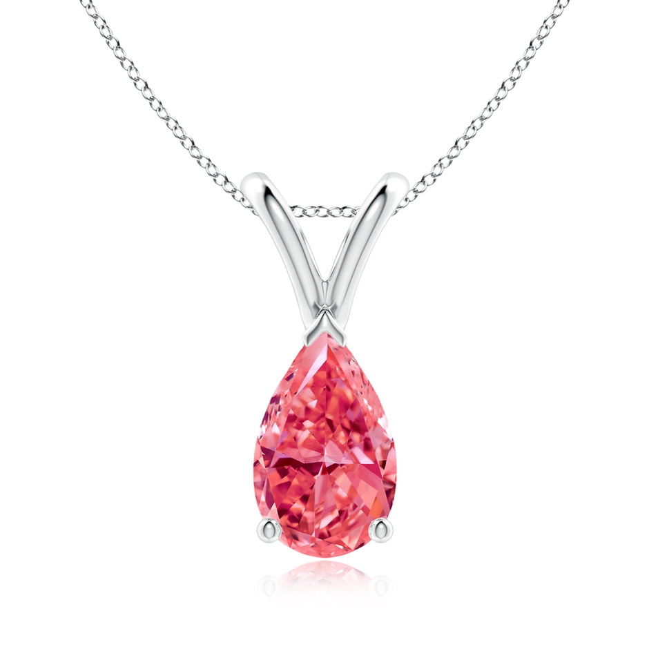 9x5.5mm Labgrown V-Bale Pear-Shaped Lab-Grown Fancy Intense Pink Diamond Solitaire Pendant in White Gold 