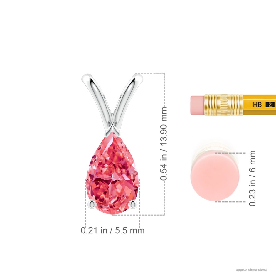 9x5.5mm Labgrown V-Bale Pear-Shaped Lab-Grown Fancy Intense Pink Diamond Solitaire Pendant in White Gold ruler