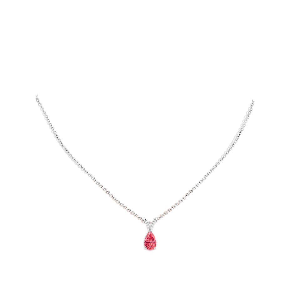 9x5.5mm Labgrown V-Bale Pear-Shaped Lab-Grown Fancy Intense Pink Diamond Solitaire Pendant in White Gold pen