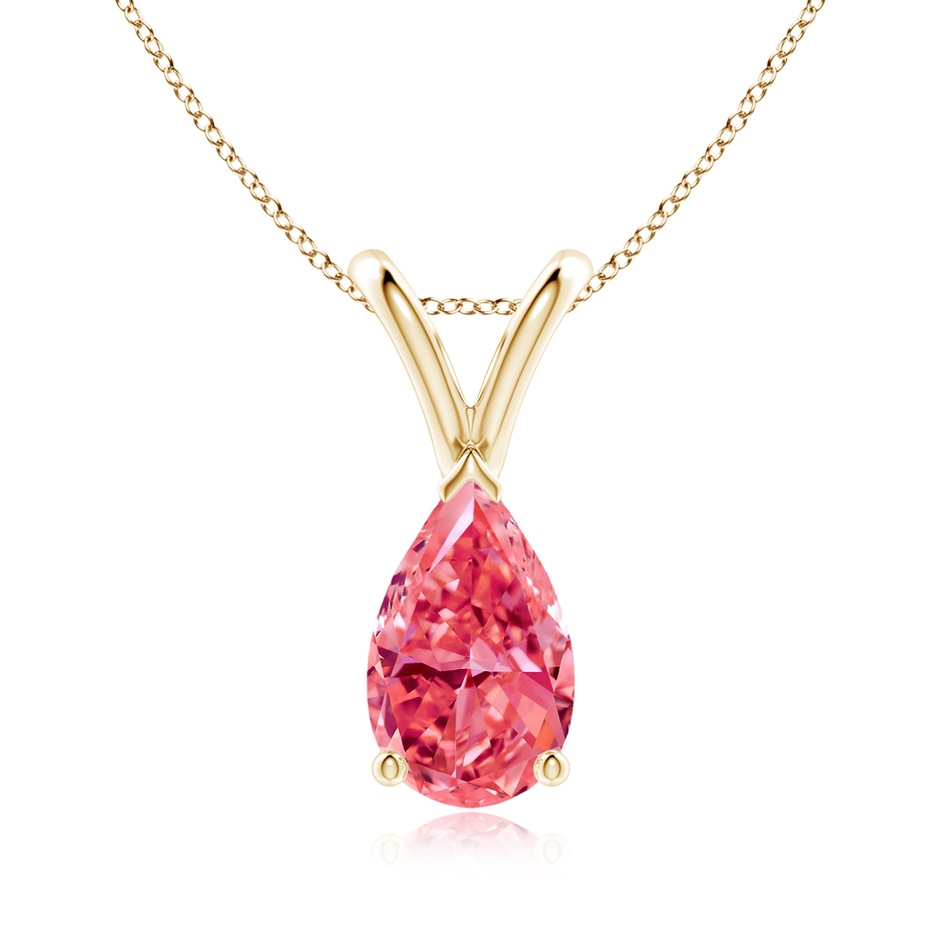 9x5.5mm Labgrown V-Bale Pear-Shaped Lab-Grown Fancy Intense Pink Diamond Solitaire Pendant in Yellow Gold 