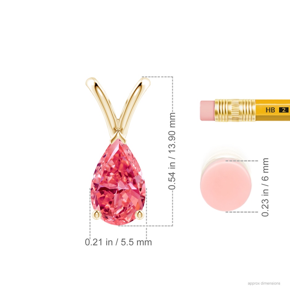 9x5.5mm Labgrown V-Bale Pear-Shaped Lab-Grown Fancy Intense Pink Diamond Solitaire Pendant in Yellow Gold ruler