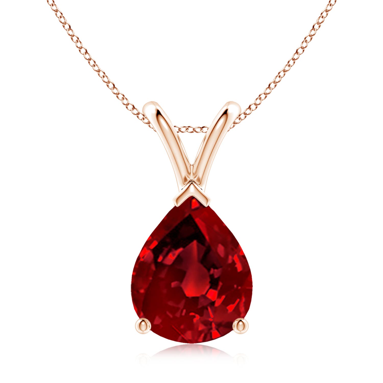 10x8mm Labgrown Lab-Grown V-Bale Pear-Shaped Ruby Solitaire Pendant in 18K Rose Gold