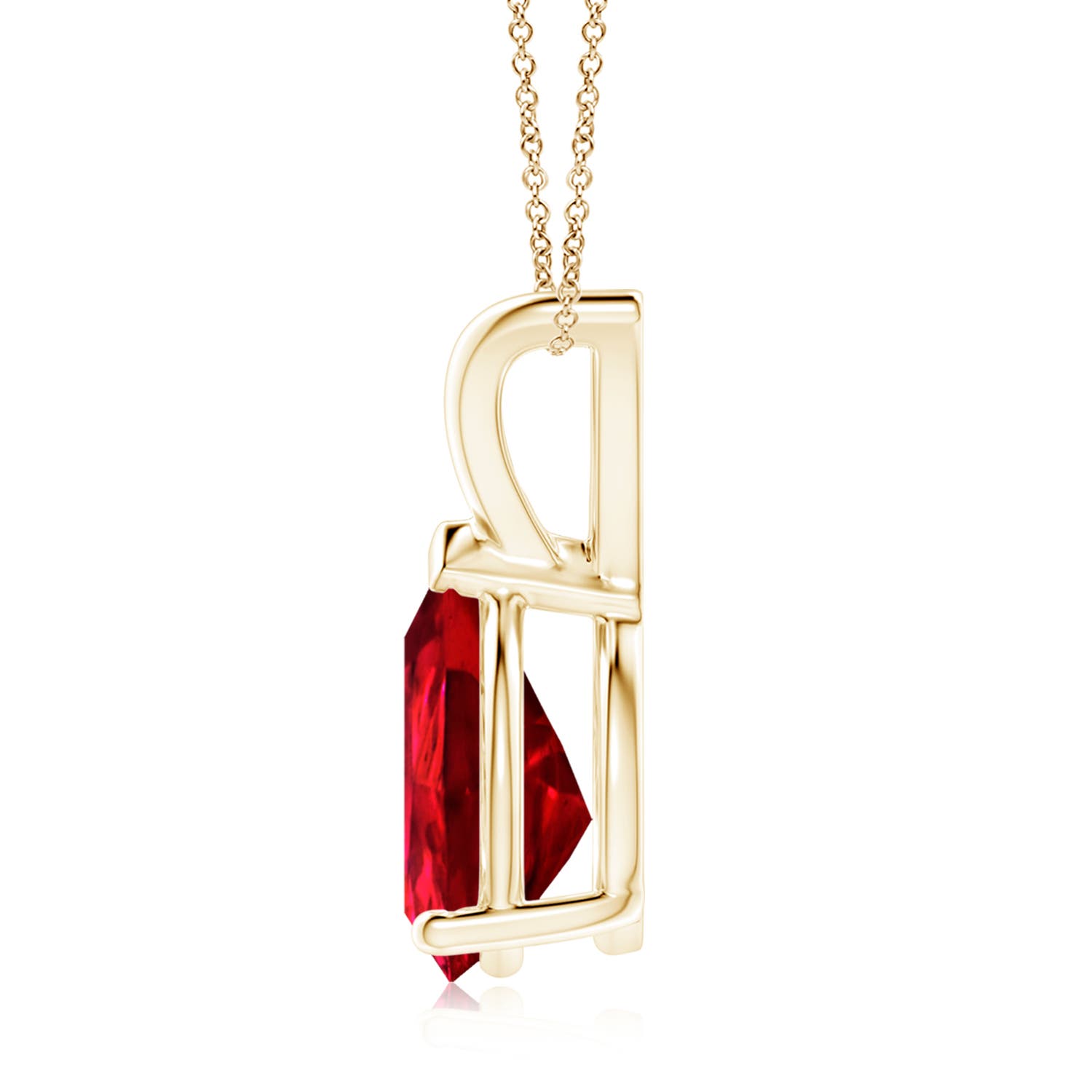 10x8mm Labgrown Lab-Grown V-Bale Pear-Shaped Ruby Solitaire Pendant in 18K Yellow Gold
