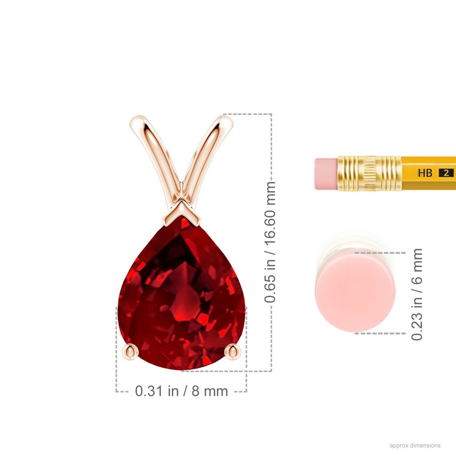 10x8mm Labgrown Lab-Grown V-Bale Pear-Shaped Ruby Solitaire Pendant in 9K Rose Gold ruler