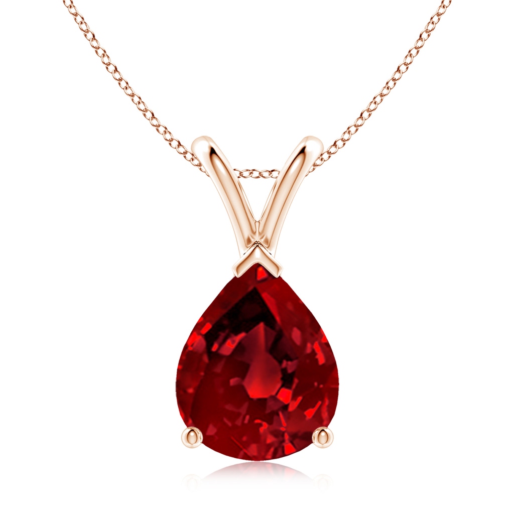10x8mm Labgrown Lab-Grown V-Bale Pear-Shaped Ruby Solitaire Pendant in Rose Gold
