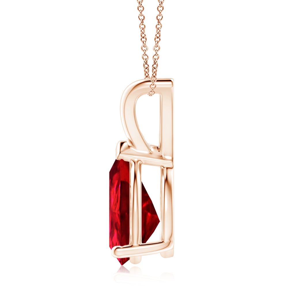 10x8mm Labgrown Lab-Grown V-Bale Pear-Shaped Ruby Solitaire Pendant in Rose Gold - side 199