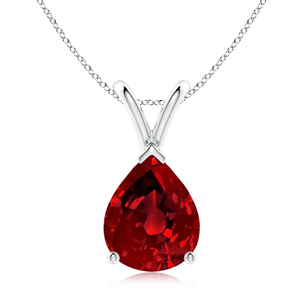 10x8mm Labgrown Lab-Grown V-Bale Pear-Shaped Ruby Solitaire Pendant in S999 Silver