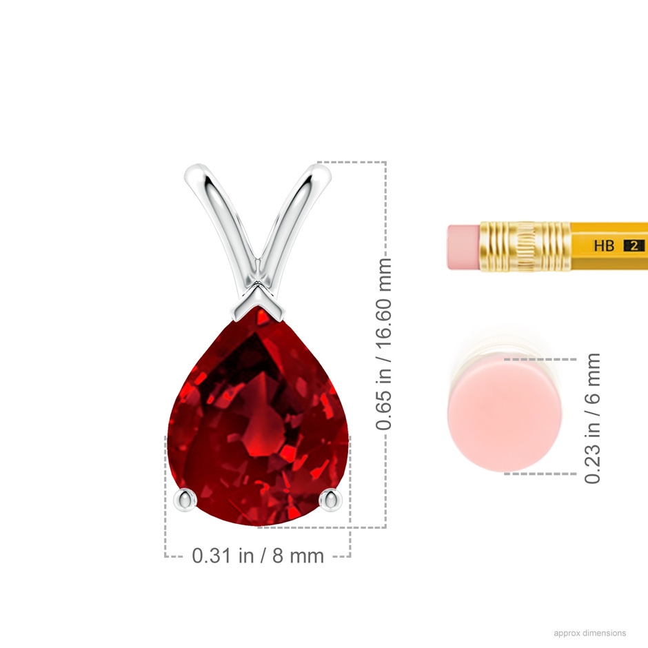 10x8mm Labgrown Lab-Grown V-Bale Pear-Shaped Ruby Solitaire Pendant in S999 Silver ruler