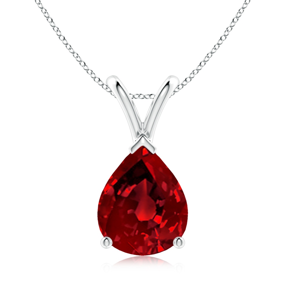 10x8mm Labgrown Lab-Grown V-Bale Pear-Shaped Ruby Solitaire Pendant in White Gold 