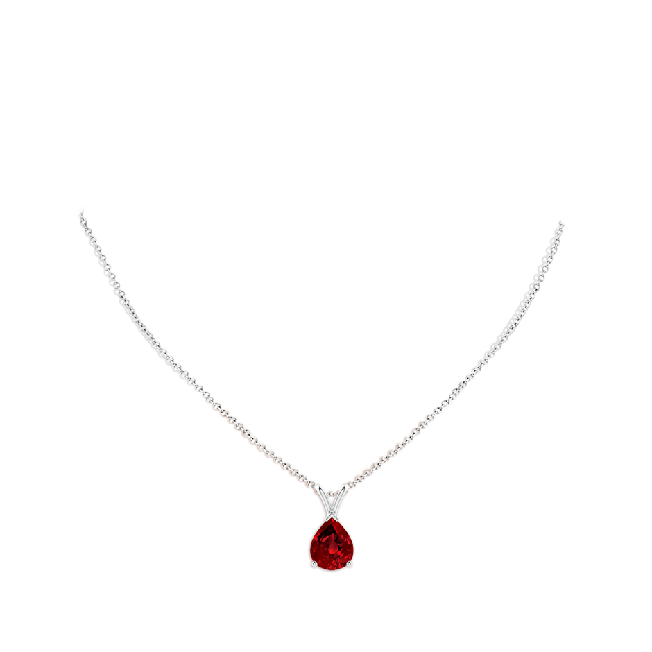 10x8mm Labgrown Lab-Grown V-Bale Pear-Shaped Ruby Solitaire Pendant in White Gold pen