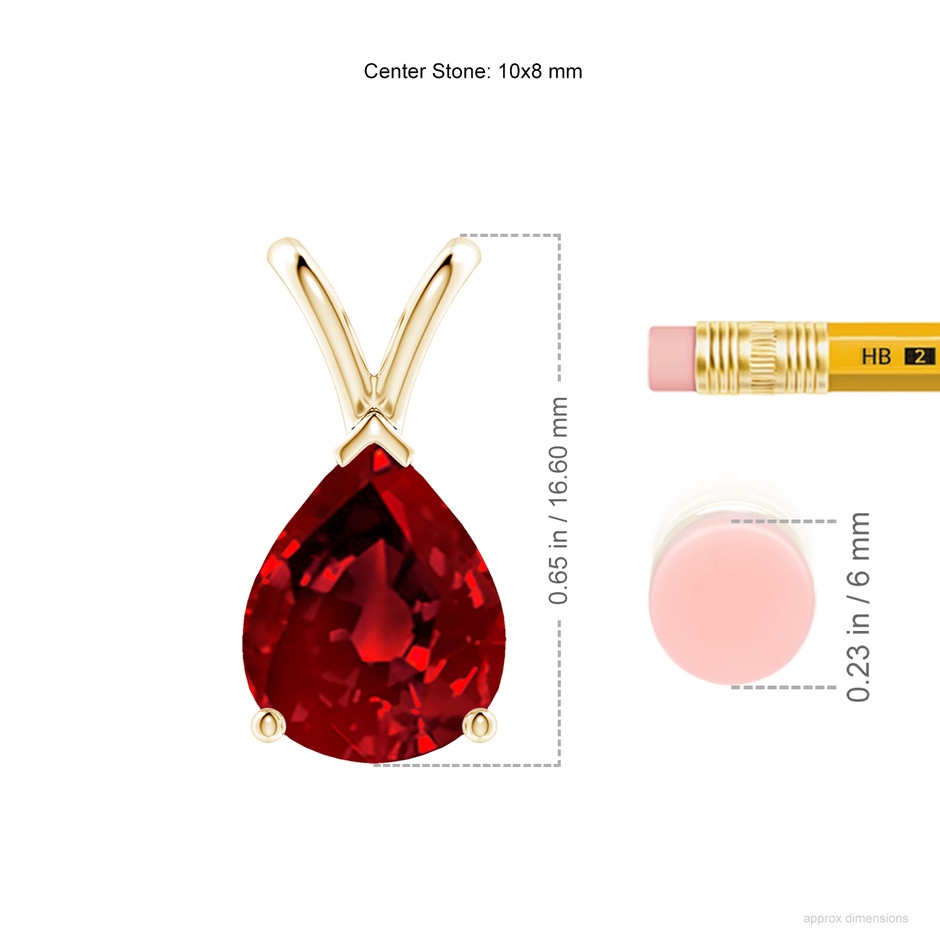 10x8mm Labgrown Lab-Grown V-Bale Pear-Shaped Ruby Solitaire Pendant in Yellow Gold ruler