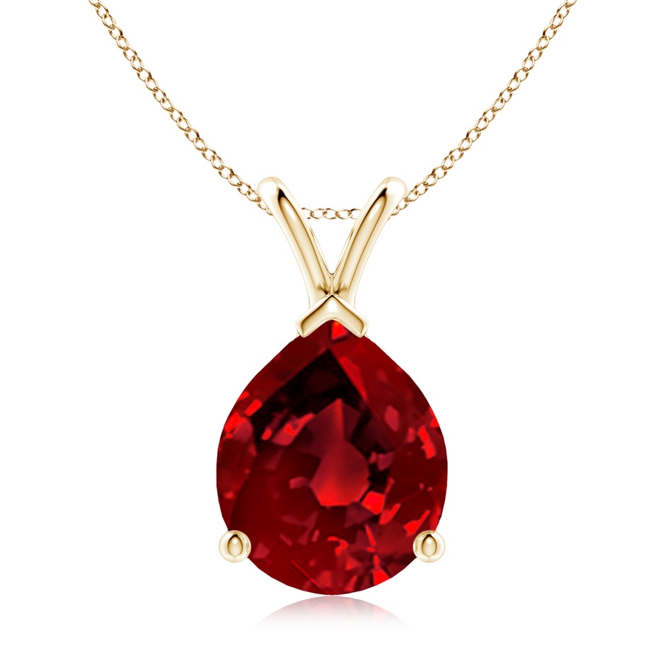 12x10mm Labgrown Lab-Grown V-Bale Pear-Shaped Ruby Solitaire Pendant in 18K Yellow Gold 