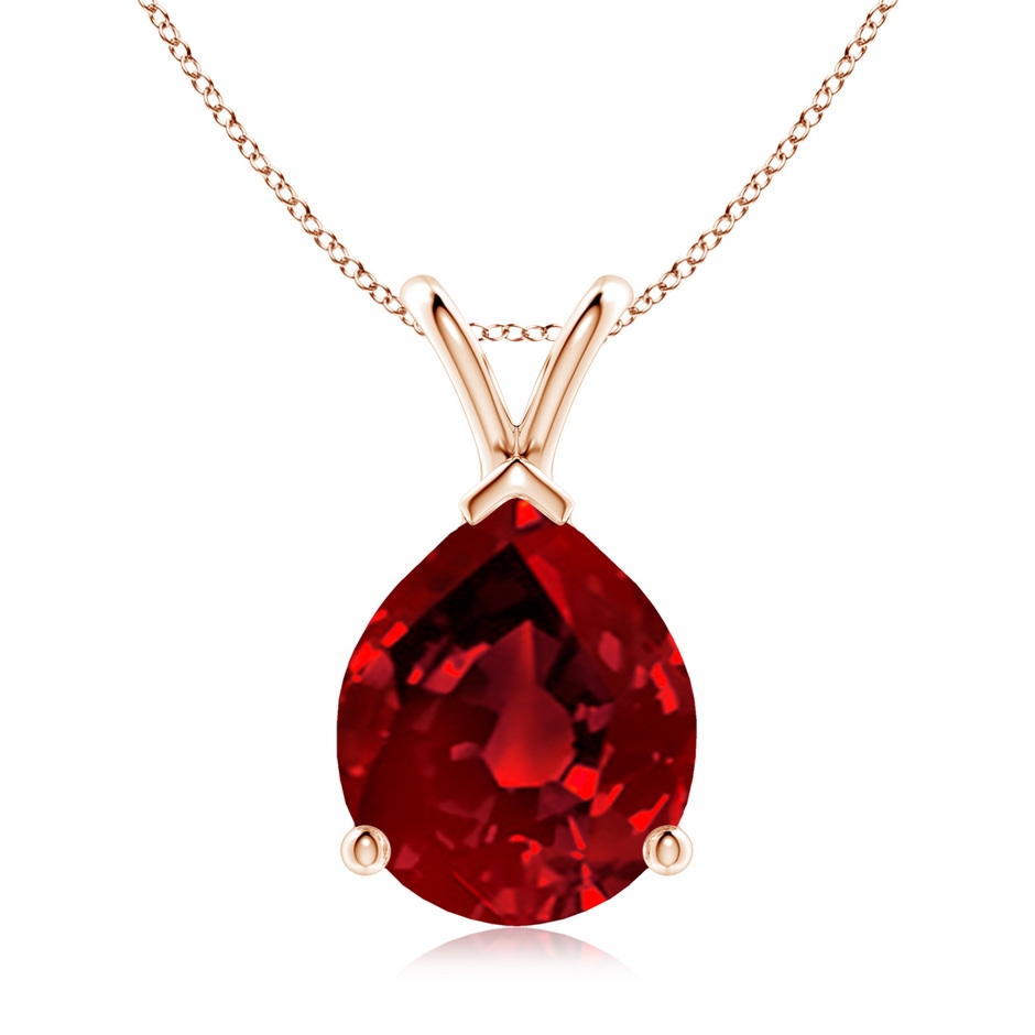 12x10mm Labgrown Lab-Grown V-Bale Pear-Shaped Ruby Solitaire Pendant in Rose Gold 