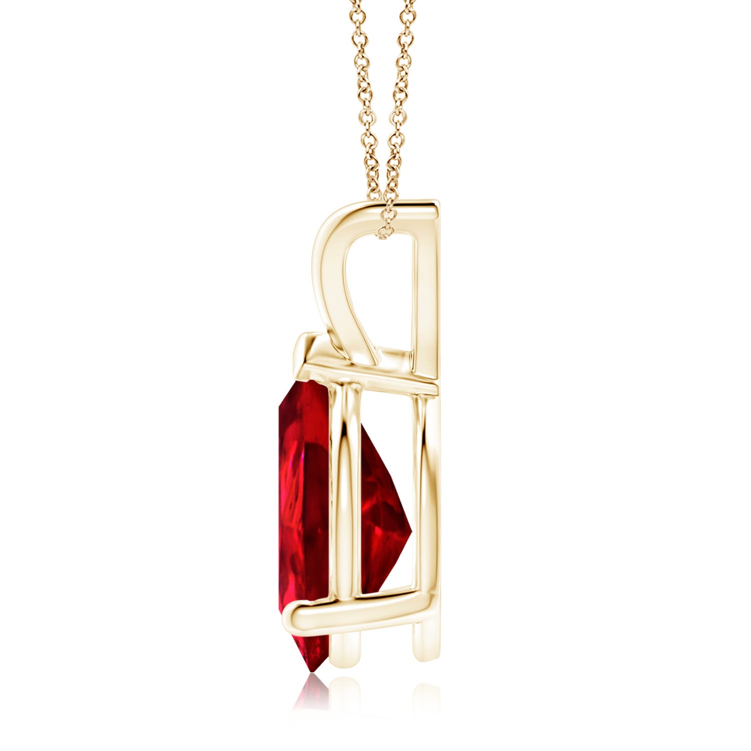 12x10mm Labgrown Lab-Grown V-Bale Pear-Shaped Ruby Solitaire Pendant in Yellow Gold