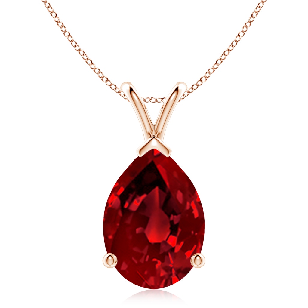 14x10mm Labgrown Lab-Grown V-Bale Pear-Shaped Ruby Solitaire Pendant in 9K Rose Gold