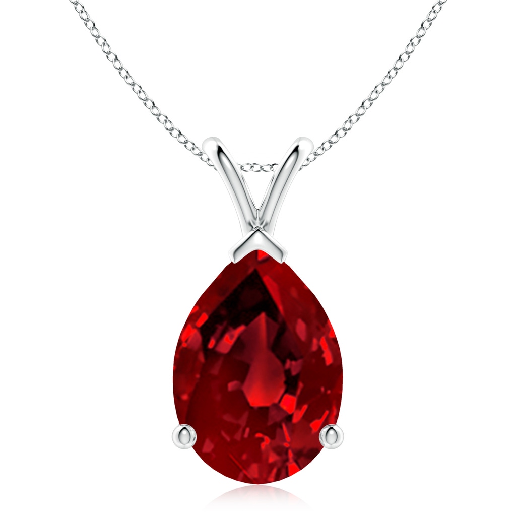 14x10mm Labgrown Lab-Grown V-Bale Pear-Shaped Ruby Solitaire Pendant in 9K White Gold