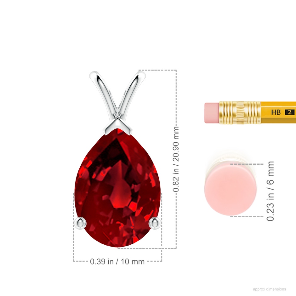 14x10mm Labgrown Lab-Grown V-Bale Pear-Shaped Ruby Solitaire Pendant in P950 Platinum ruler