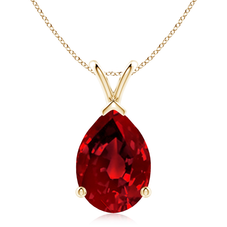 14x10mm Labgrown Lab-Grown V-Bale Pear-Shaped Ruby Solitaire Pendant in Yellow Gold 