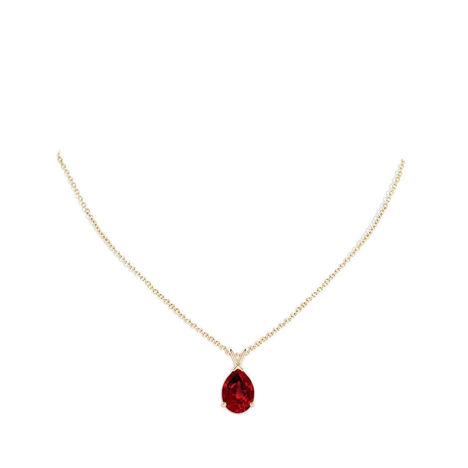 14x10mm Labgrown Lab-Grown V-Bale Pear-Shaped Ruby Solitaire Pendant in Yellow Gold pen