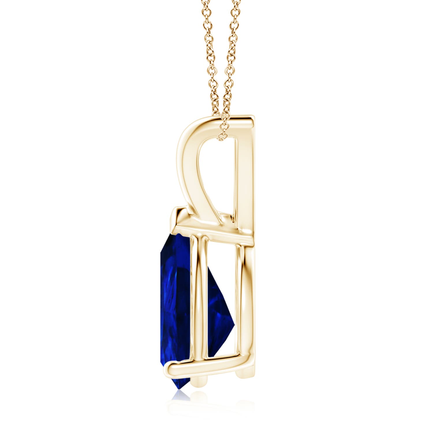 10x8mm Labgrown Lab-Grown V-Bale Pear-Shaped Blue Sapphire Solitaire Pendant in 18K Yellow Gold