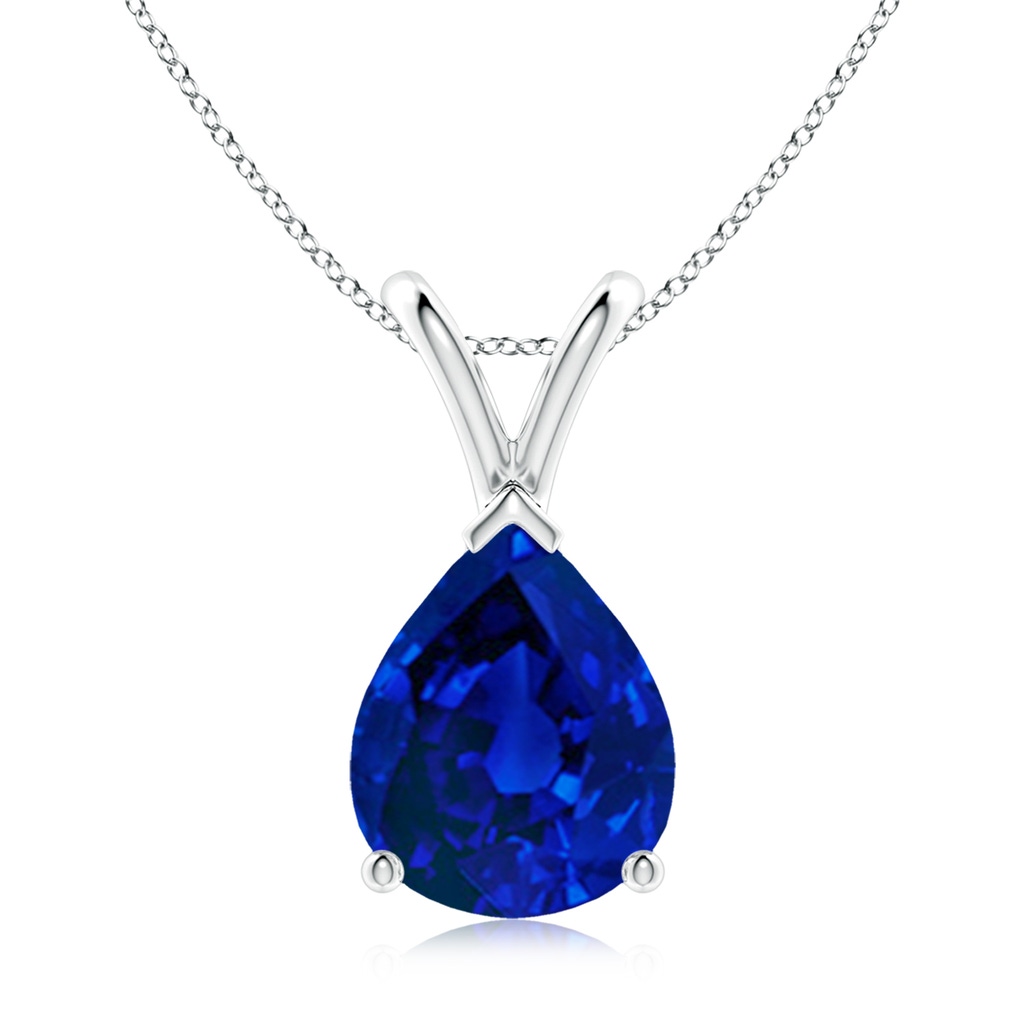 10x8mm Labgrown Lab-Grown V-Bale Pear-Shaped Blue Sapphire Solitaire Pendant in S999 Silver