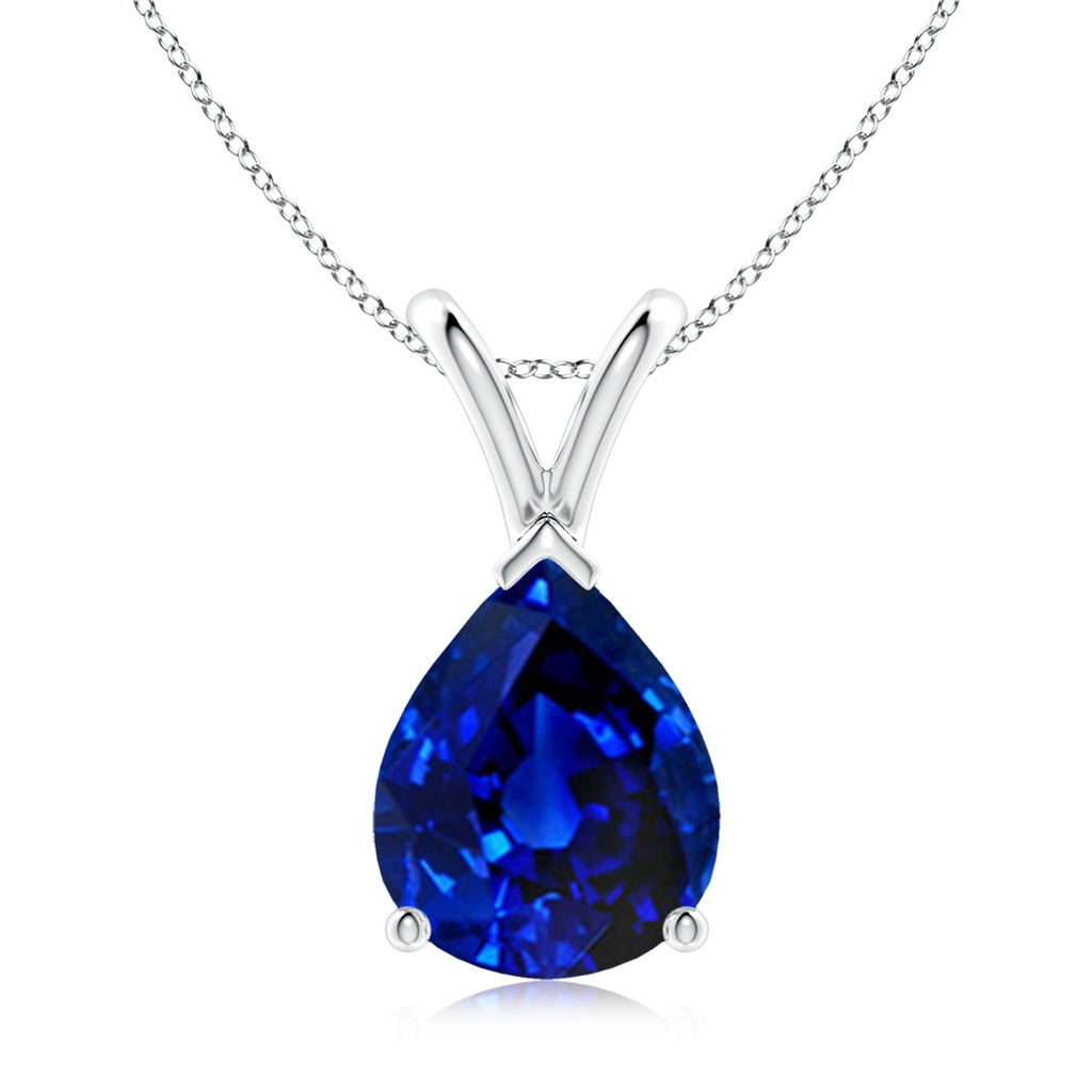 10x8mm Labgrown Lab-Grown V-Bale Pear-Shaped Blue Sapphire Solitaire Pendant in White Gold