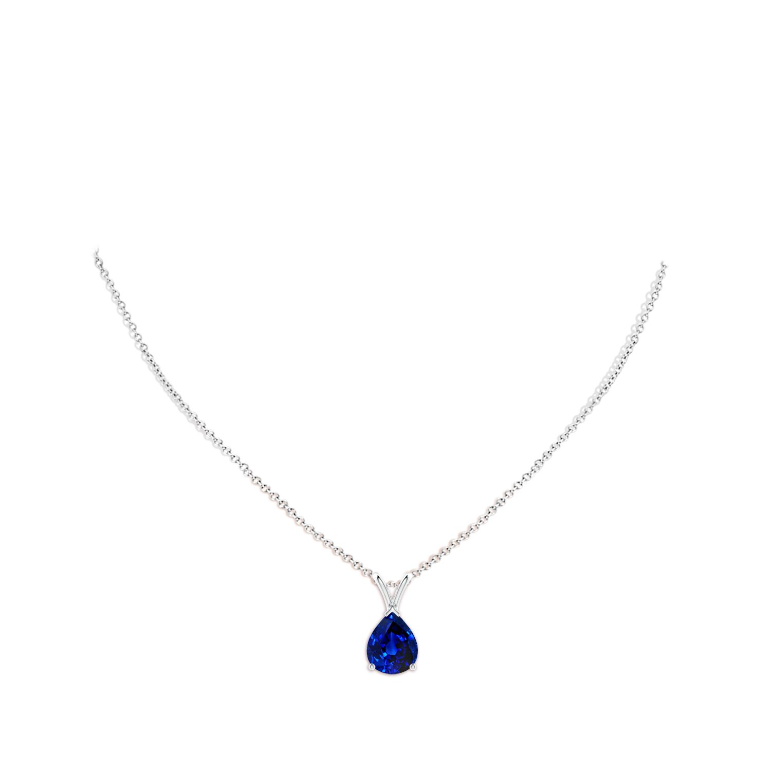 10x8mm Labgrown Lab-Grown V-Bale Pear-Shaped Blue Sapphire Solitaire Pendant in White Gold - body_neck