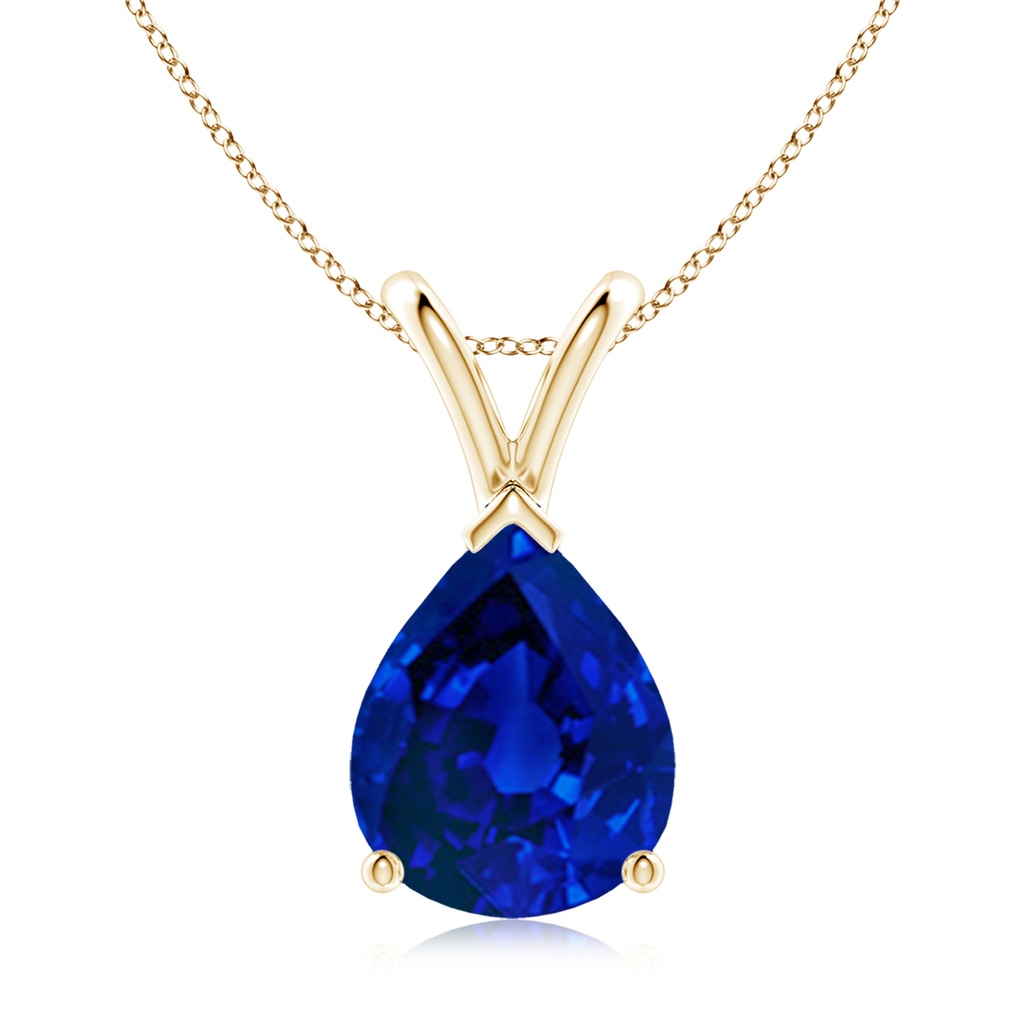 10x8mm Labgrown Lab-Grown V-Bale Pear-Shaped Blue Sapphire Solitaire Pendant in Yellow Gold
