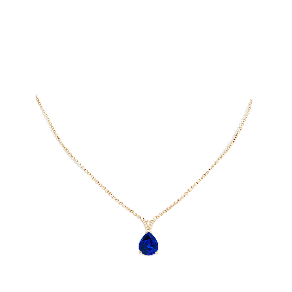 10x8mm Labgrown Lab-Grown V-Bale Pear-Shaped Blue Sapphire Solitaire Pendant in Yellow Gold pen
