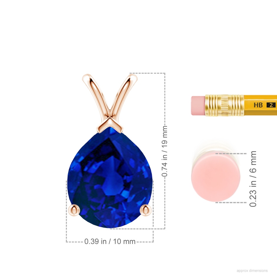 12x10mm Labgrown Lab-Grown V-Bale Pear-Shaped Blue Sapphire Solitaire Pendant in 18K Rose Gold ruler