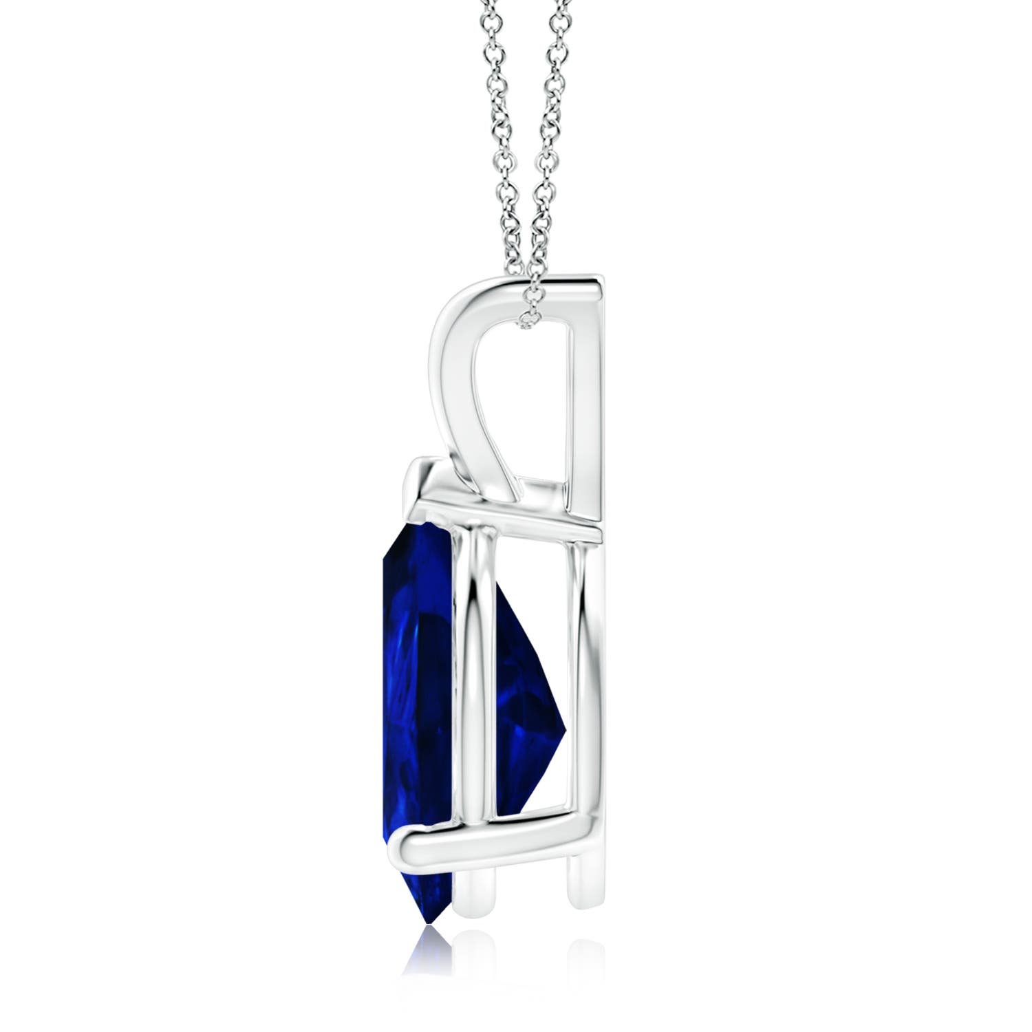 12x10mm Labgrown Lab-Grown V-Bale Pear-Shaped Blue Sapphire Solitaire Pendant in 18K White Gold