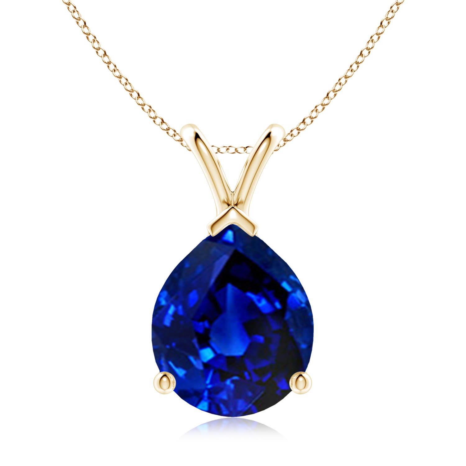12x10mm Labgrown Lab-Grown V-Bale Pear-Shaped Blue Sapphire Solitaire Pendant in 18CT Yellow Gold