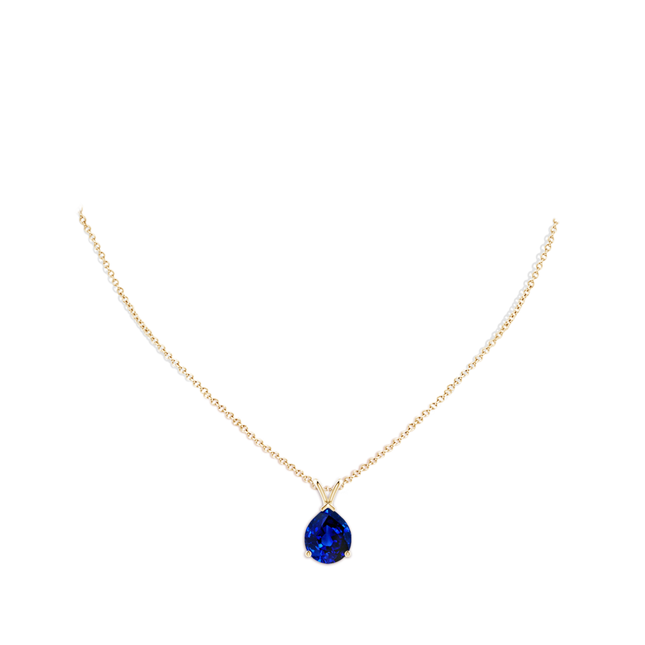 12x10mm Labgrown Lab-Grown V-Bale Pear-Shaped Blue Sapphire Solitaire Pendant in 18K Yellow Gold pen