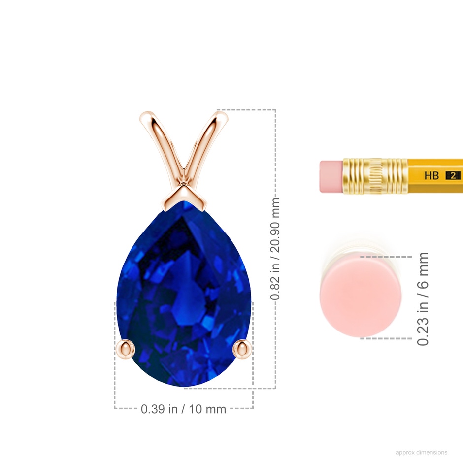 14x10mm Labgrown Lab-Grown V-Bale Pear-Shaped Blue Sapphire Solitaire Pendant in 18K Rose Gold ruler