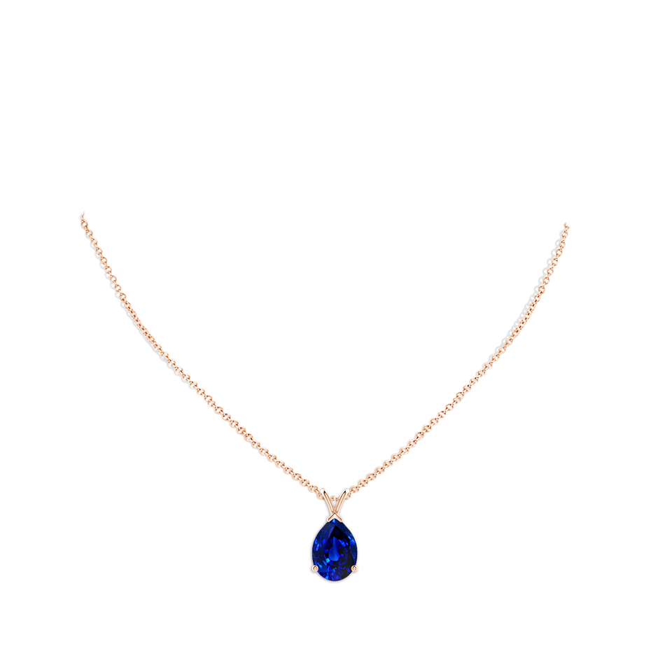 14x10mm Labgrown Lab-Grown V-Bale Pear-Shaped Blue Sapphire Solitaire Pendant in 18K Rose Gold pen
