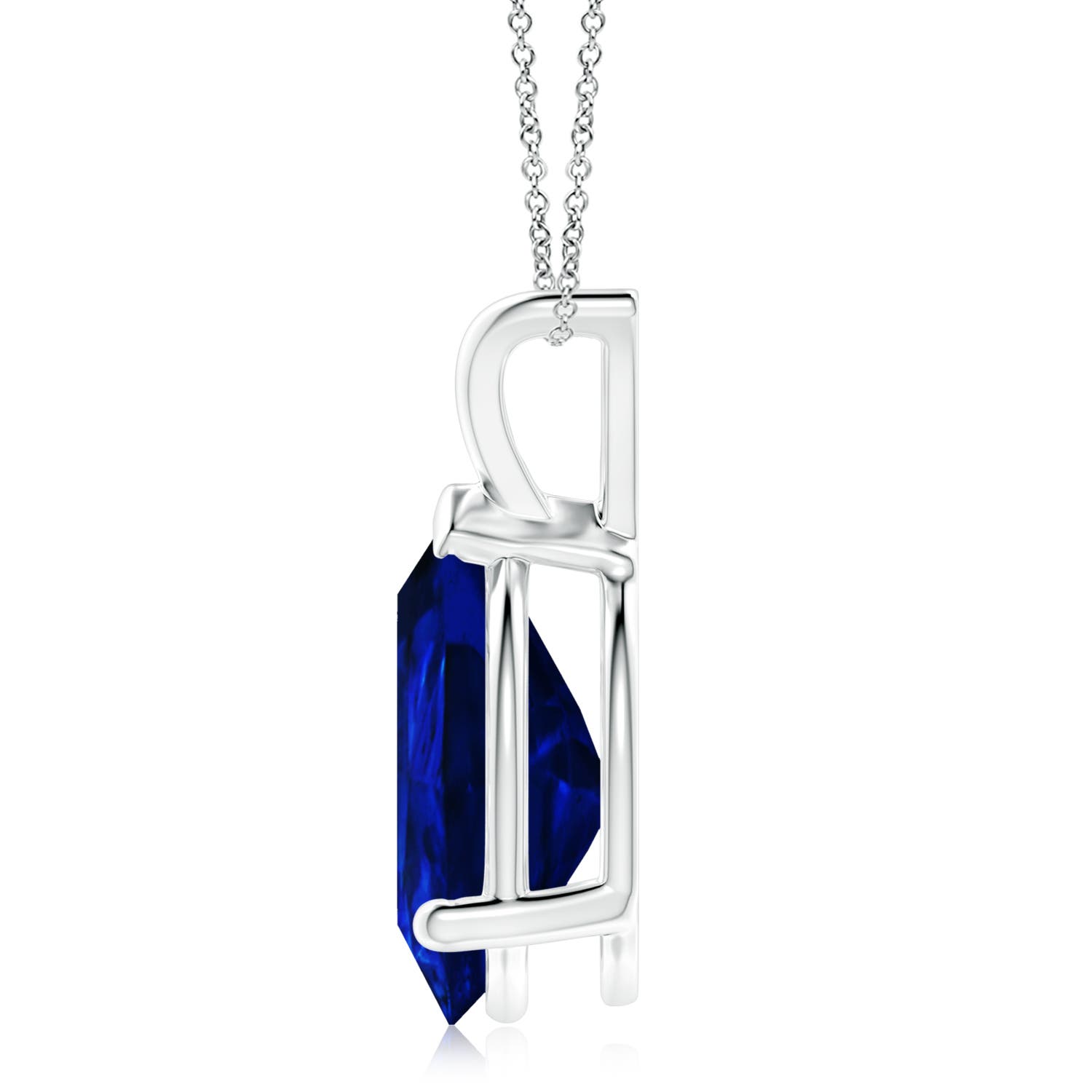 14x10mm Labgrown Lab-Grown V-Bale Pear-Shaped Blue Sapphire Solitaire Pendant in P950 Platinum