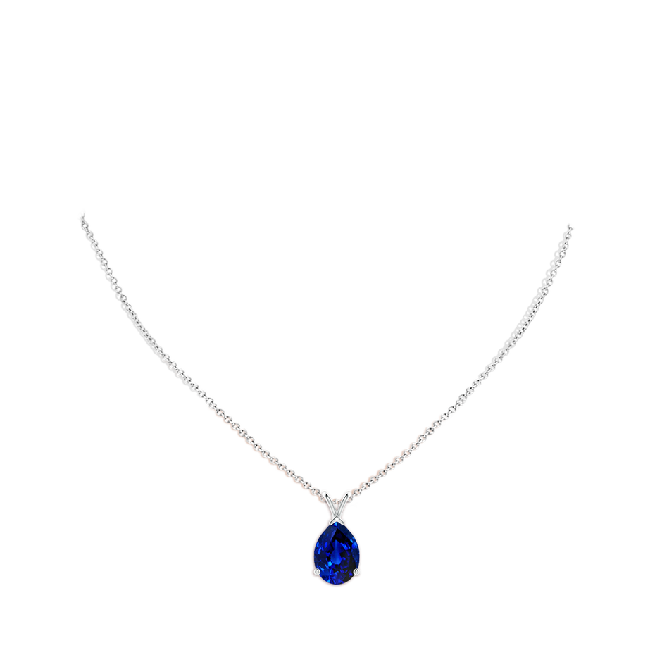 14x10mm Labgrown Lab-Grown V-Bale Pear-Shaped Blue Sapphire Solitaire Pendant in P950 Platinum pen