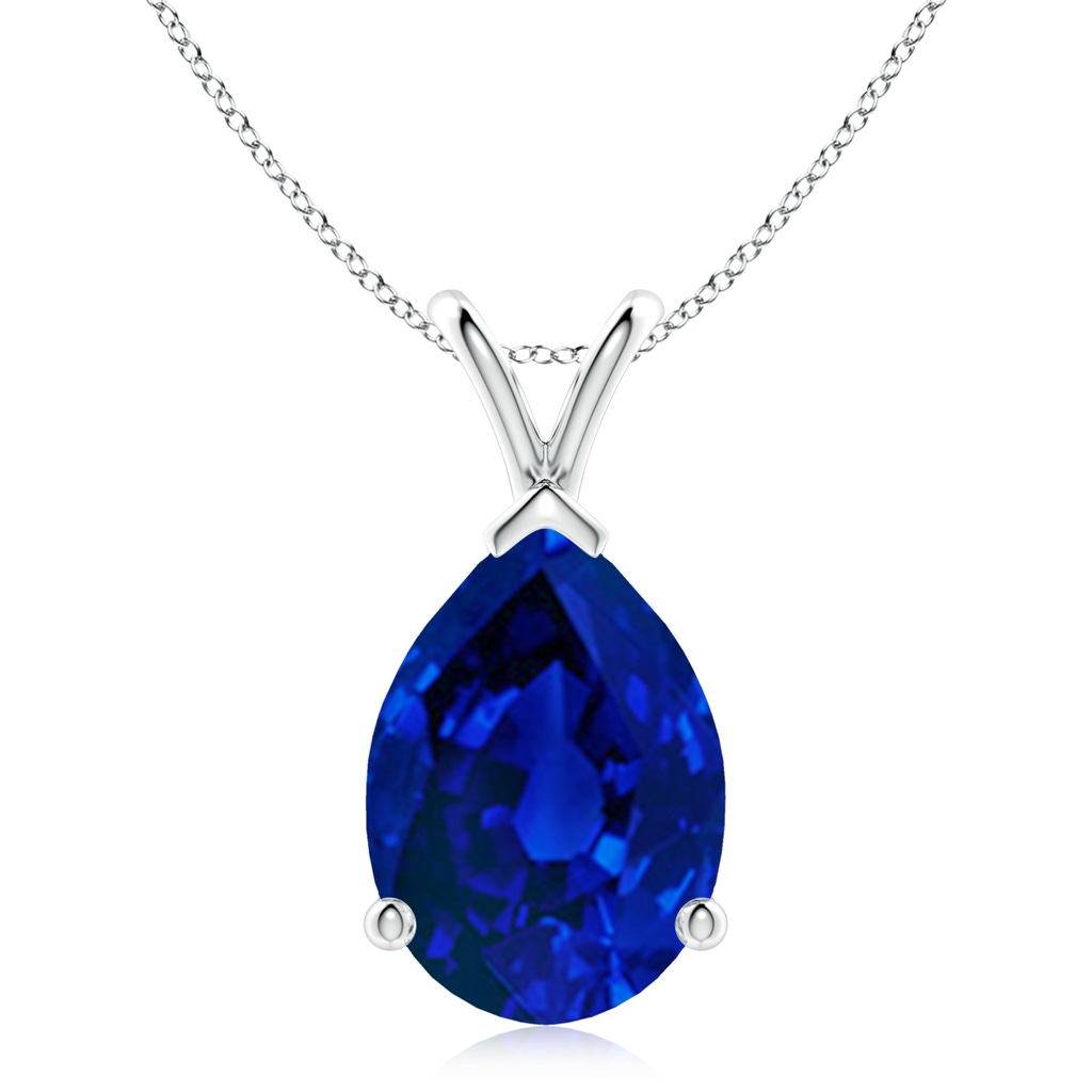 14x10mm Labgrown Lab-Grown V-Bale Pear-Shaped Blue Sapphire Solitaire Pendant in S999 Silver