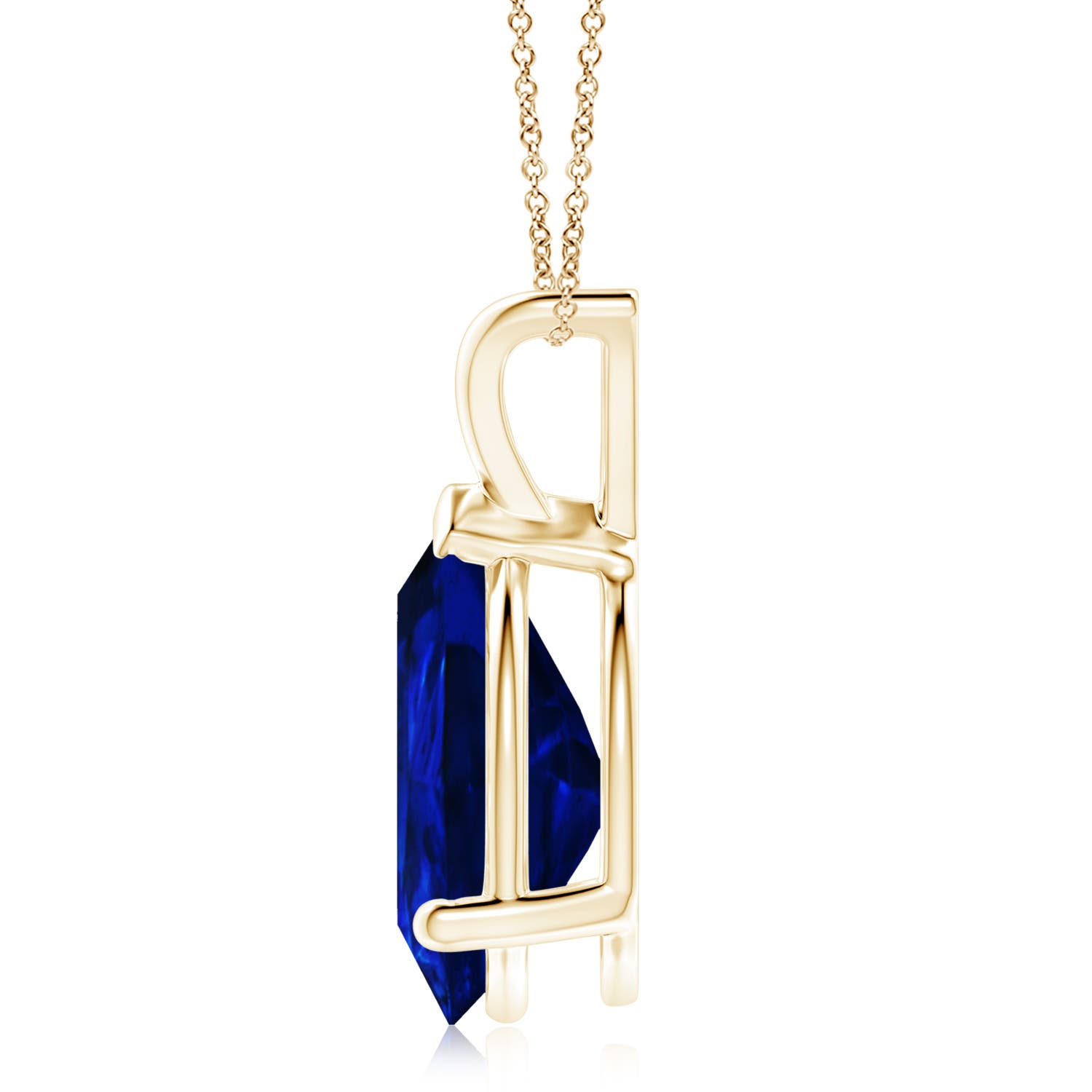14x10mm Labgrown Lab-Grown V-Bale Pear-Shaped Blue Sapphire Solitaire Pendant in Yellow Gold