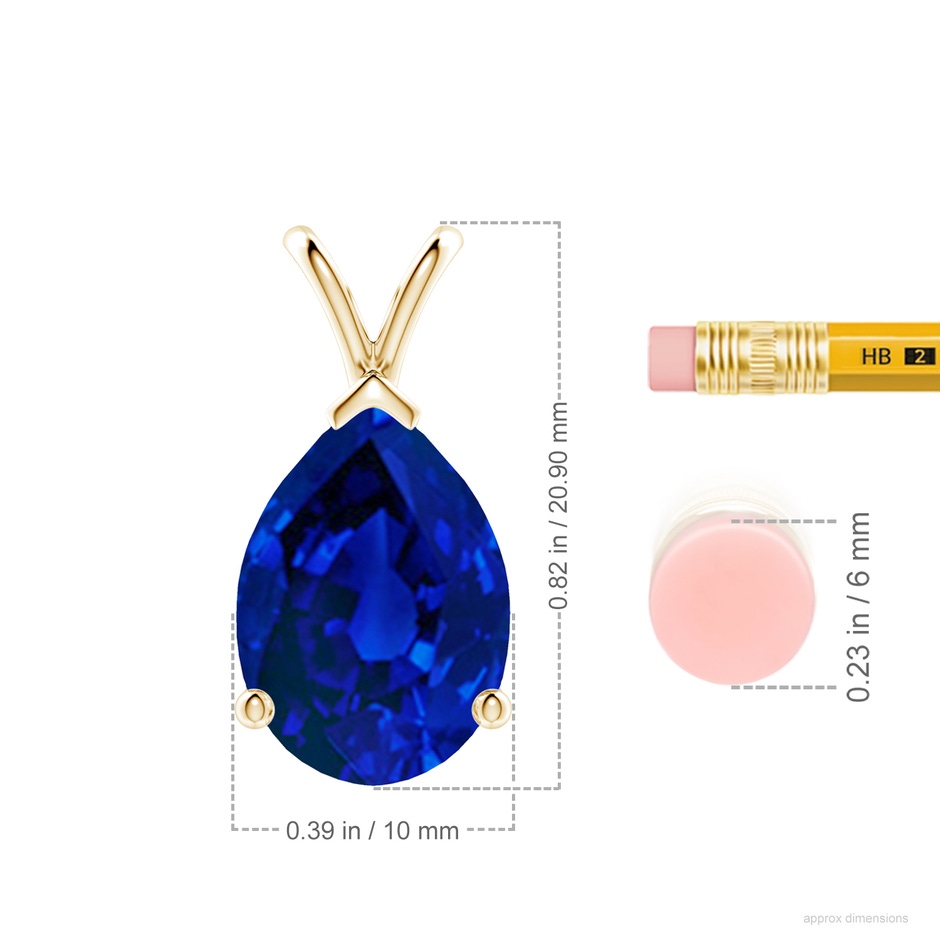 14x10mm Labgrown Lab-Grown V-Bale Pear-Shaped Blue Sapphire Solitaire Pendant in Yellow Gold ruler