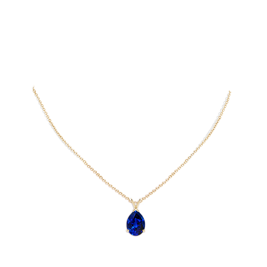 14x10mm Labgrown Lab-Grown V-Bale Pear-Shaped Blue Sapphire Solitaire Pendant in Yellow Gold pen