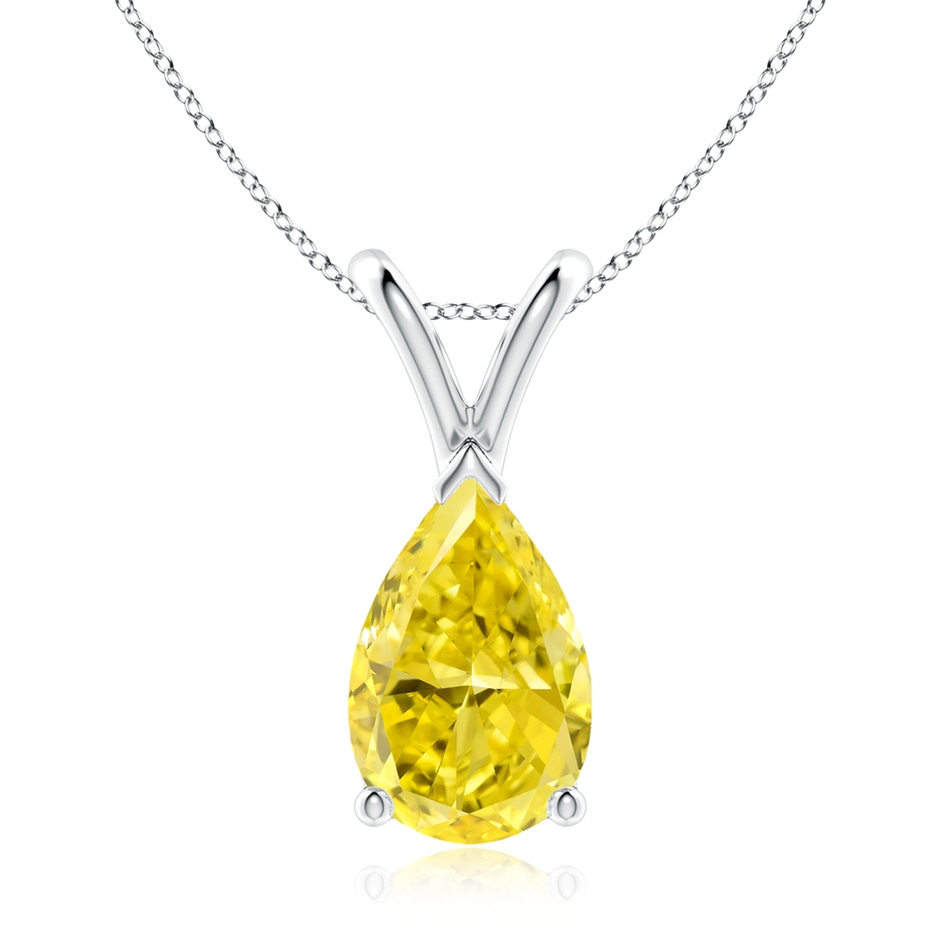 10x6.5mm Labgrown V-Bale Pear-Shaped Lab-Grown Fancy Intense Yellow Diamond Solitaire Pendant in White Gold 