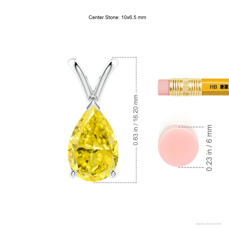 10x6.5mm Labgrown V-Bale Pear-Shaped Lab-Grown Fancy Intense Yellow Diamond Solitaire Pendant in White Gold ruler