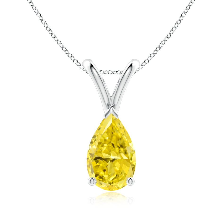 9x5.5mm Labgrown V-Bale Pear-Shaped Lab-Grown Fancy Intense Yellow Diamond Solitaire Pendant in White Gold 