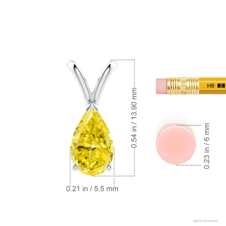 9x5.5mm Labgrown V-Bale Pear-Shaped Lab-Grown Fancy Intense Yellow Diamond Solitaire Pendant in White Gold ruler