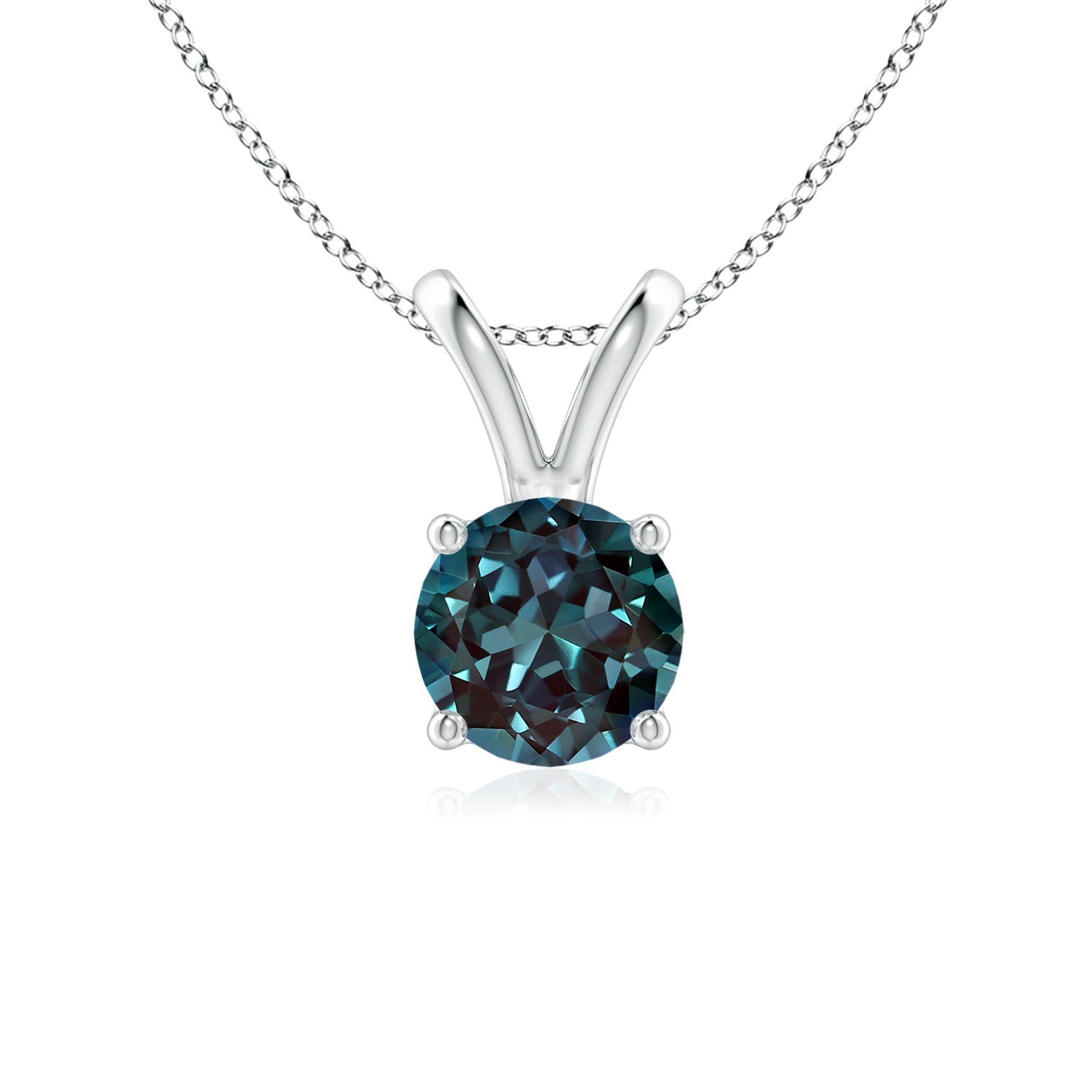 6mm Labgrown V-Bale Round Lab-Grown Alexandrite Solitaire Pendant in 18K White Gold