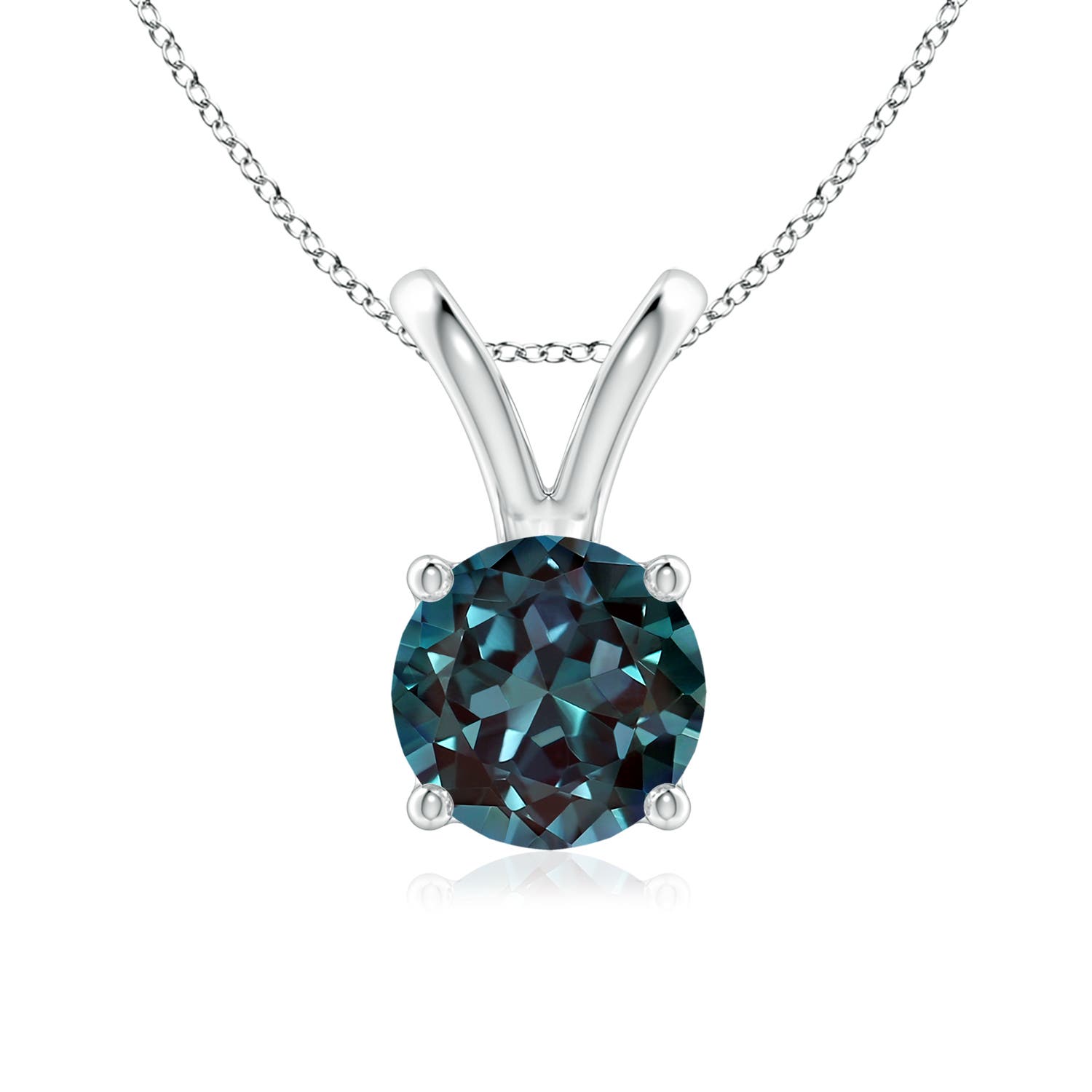 7mm Labgrown V-Bale Round Lab-Grown Alexandrite Solitaire Pendant in 18K White Gold