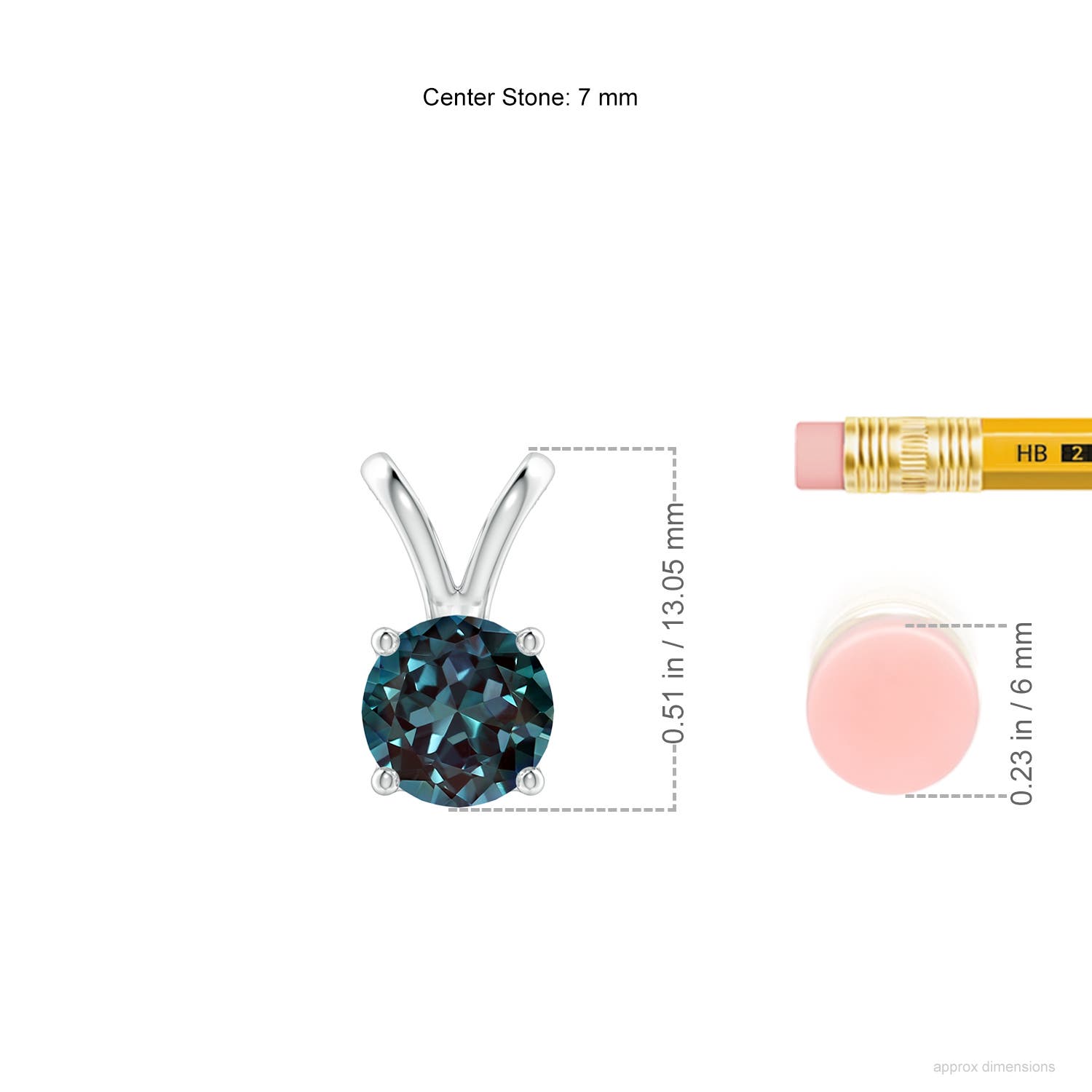 7mm Labgrown V-Bale Round Lab-Grown Alexandrite Solitaire Pendant in White Gold - ruler