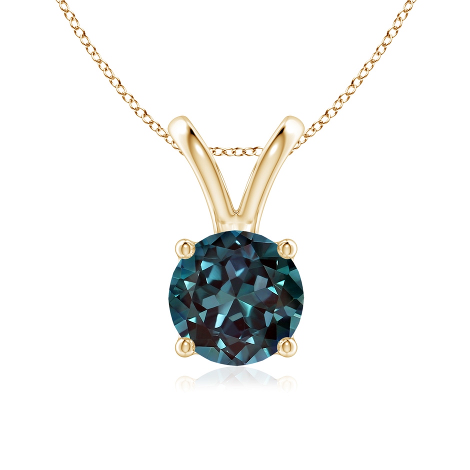 7mm Labgrown V-Bale Round Lab-Grown Alexandrite Solitaire Pendant in Yellow Gold 